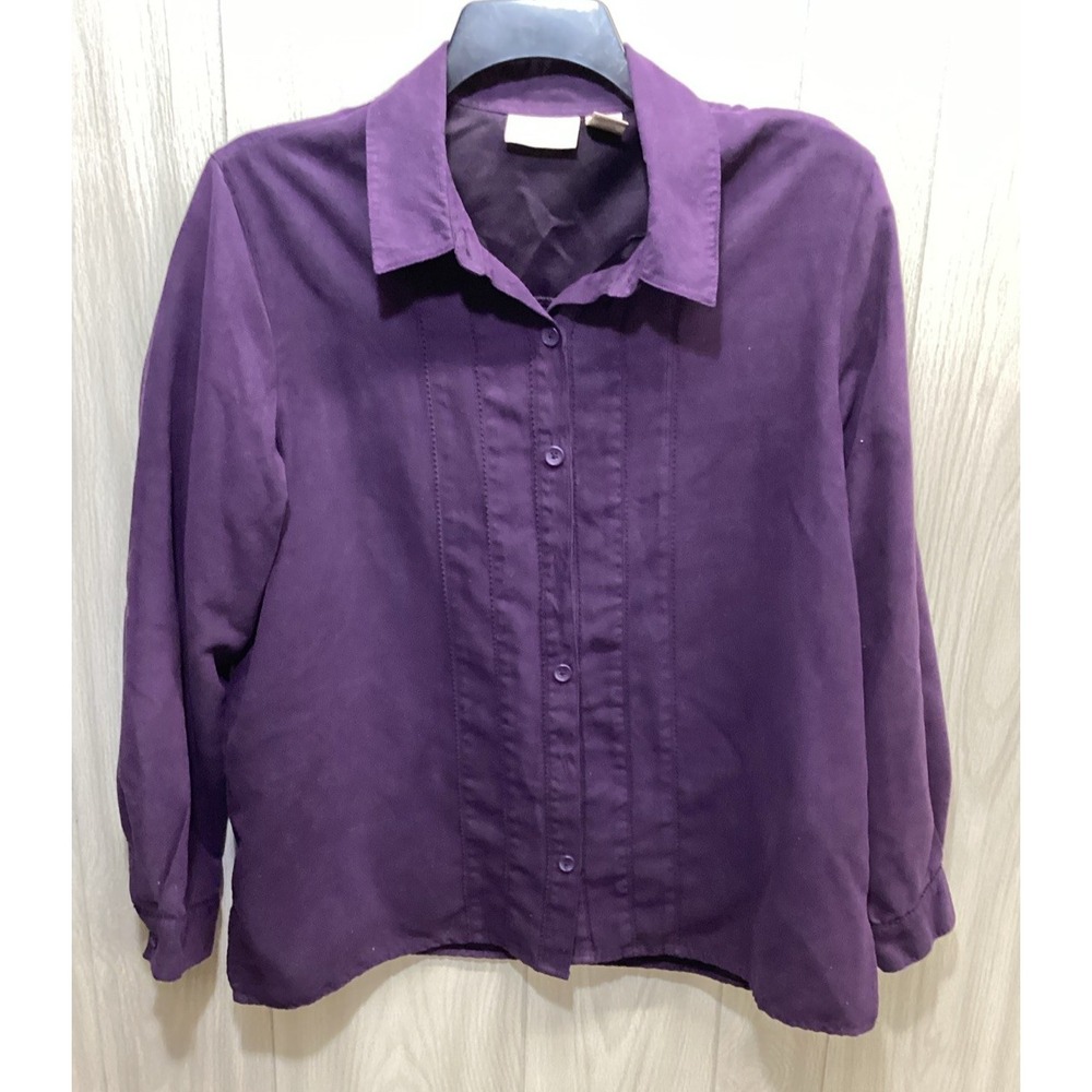 STUDIO WORKS Women's (Size XL) Long Sleeve Collared Button Down Faux Suede Shirt